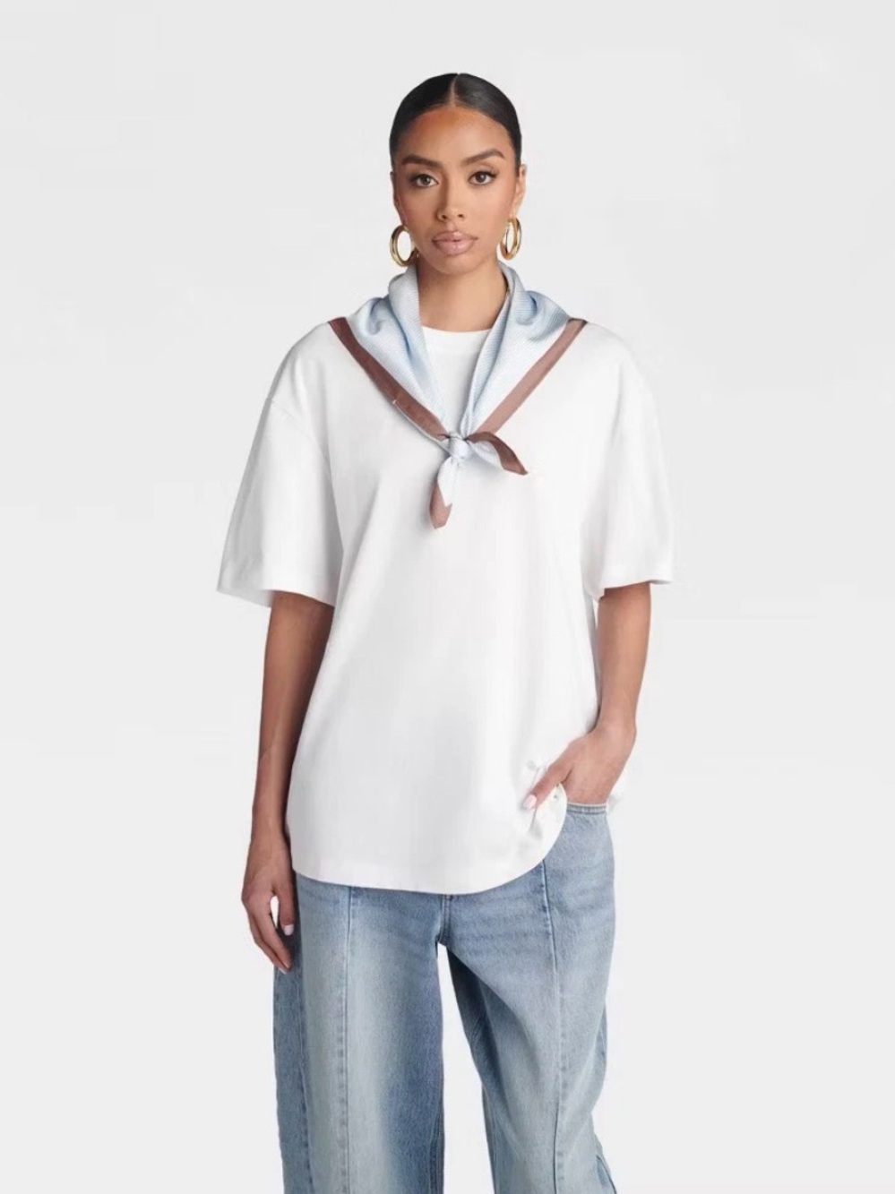 KBB by KAHLANA Women Oversized Short Sleeve 'The Scarf T-Shirt' - White